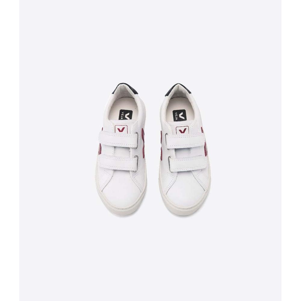 Veja ESPLAR LEATHER Kids' Sneakers White/Black/Red | CA 819MQZ